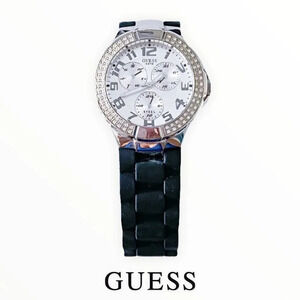 GUESS | Black & Silver | Women Rubber/Metallic Watch